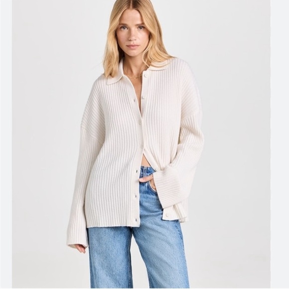 Reformation Fantino Rib-Knit Cashmere Cardigan - Picture 2 of 7